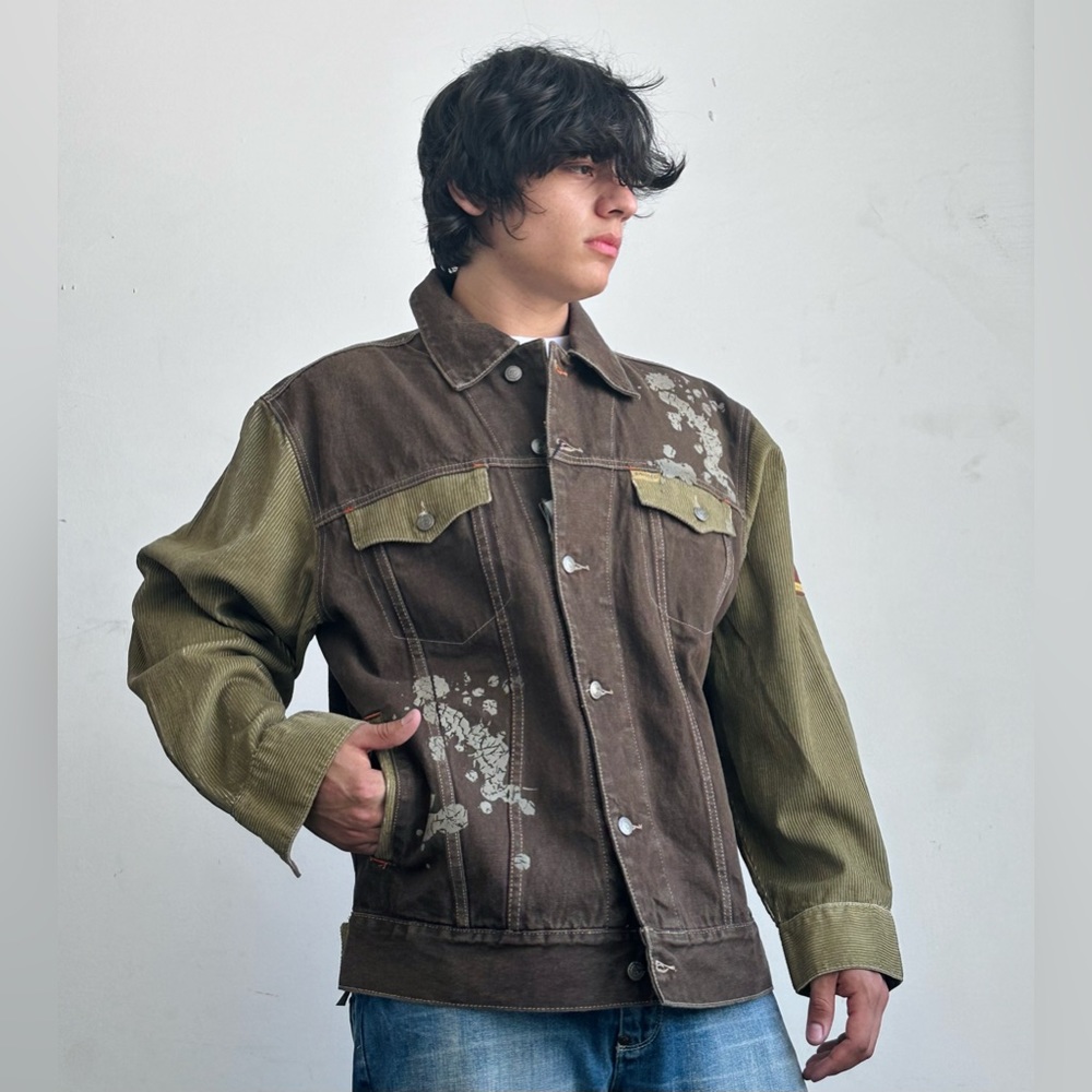 Men's Davoucci Brown Wheat Corduroy Casual Denim Jacket